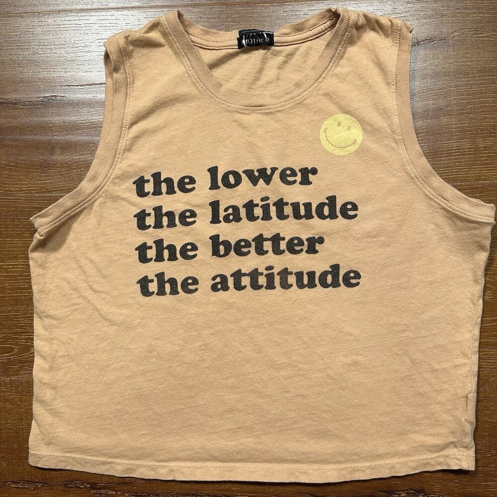 Mother Denim Latitude Attitude Crop Tank Top Women M Orange Strong Silent Smiley